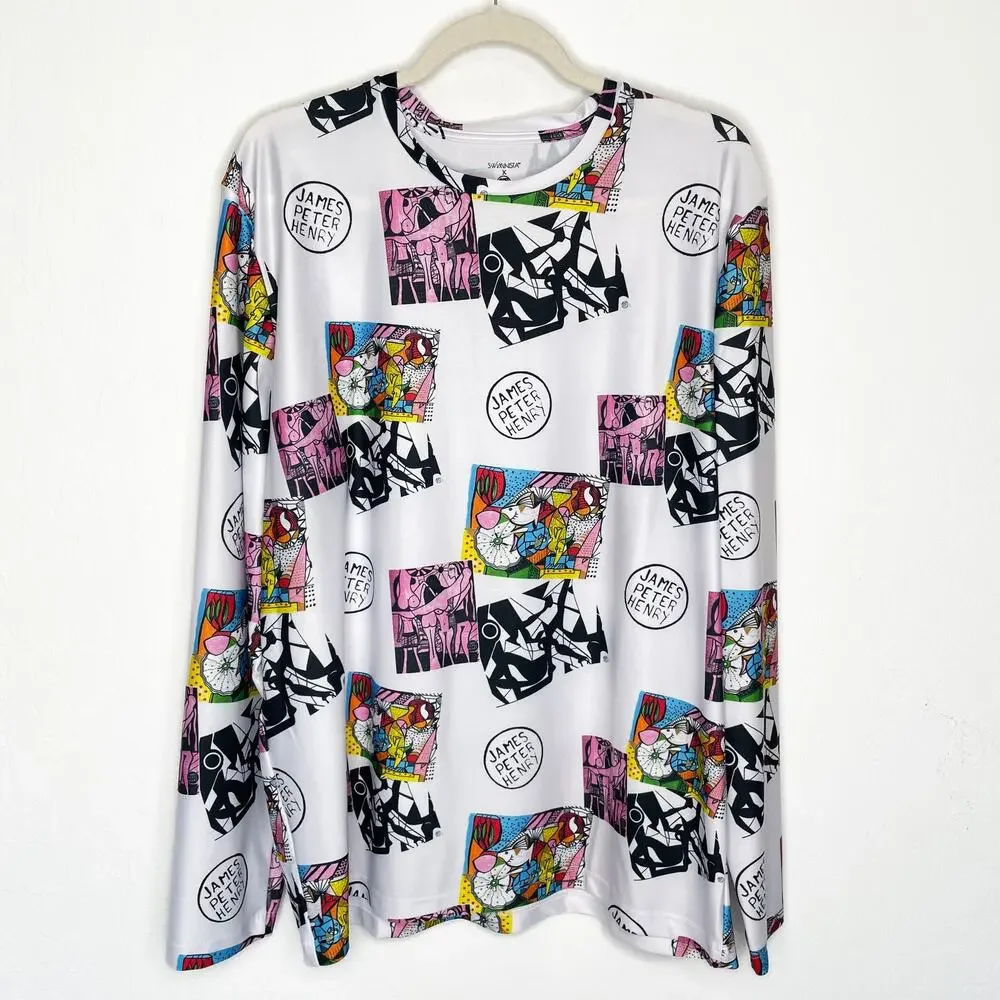 NWT Swiminista James Peter Henry Good Vibes Long Sleeve Rashguard Top Mens M
